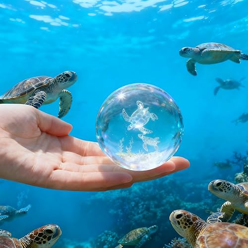 Miniatura 5 de Bola de cristal 3D con soporte de 2.362 in de mar, bola de pisapapeles de cristal, decoración del hogar, cumpleaños, para mujeres, hombres, amantes