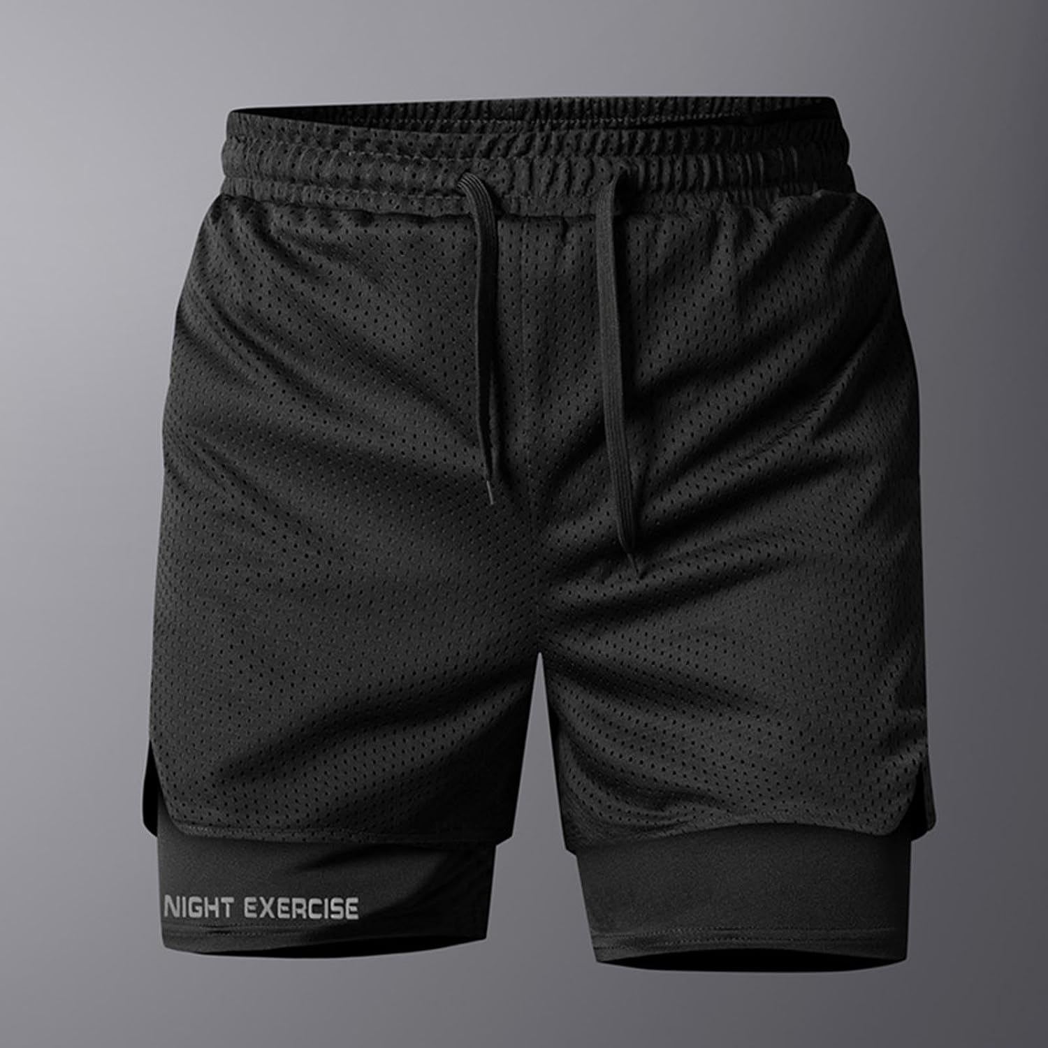 2 in 1 Shorts Men Workout Shorts Fashion Mesh Breathable Gym Athletic Shorts Track and Field Sports 5'' Sweatpant