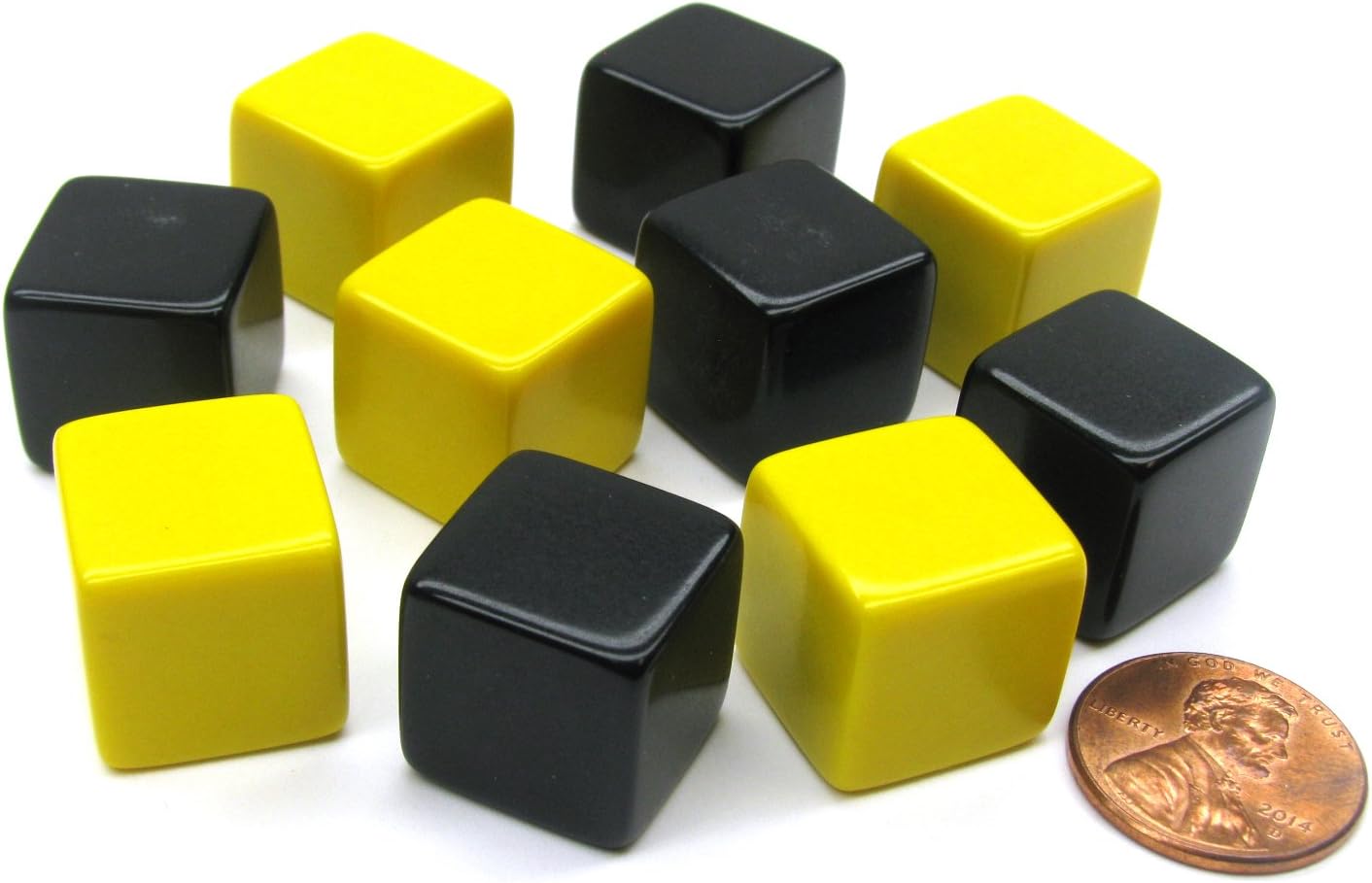 Set of 10 D6 16mm Blank Opaque Dice - 5 Yellow and 5 Black