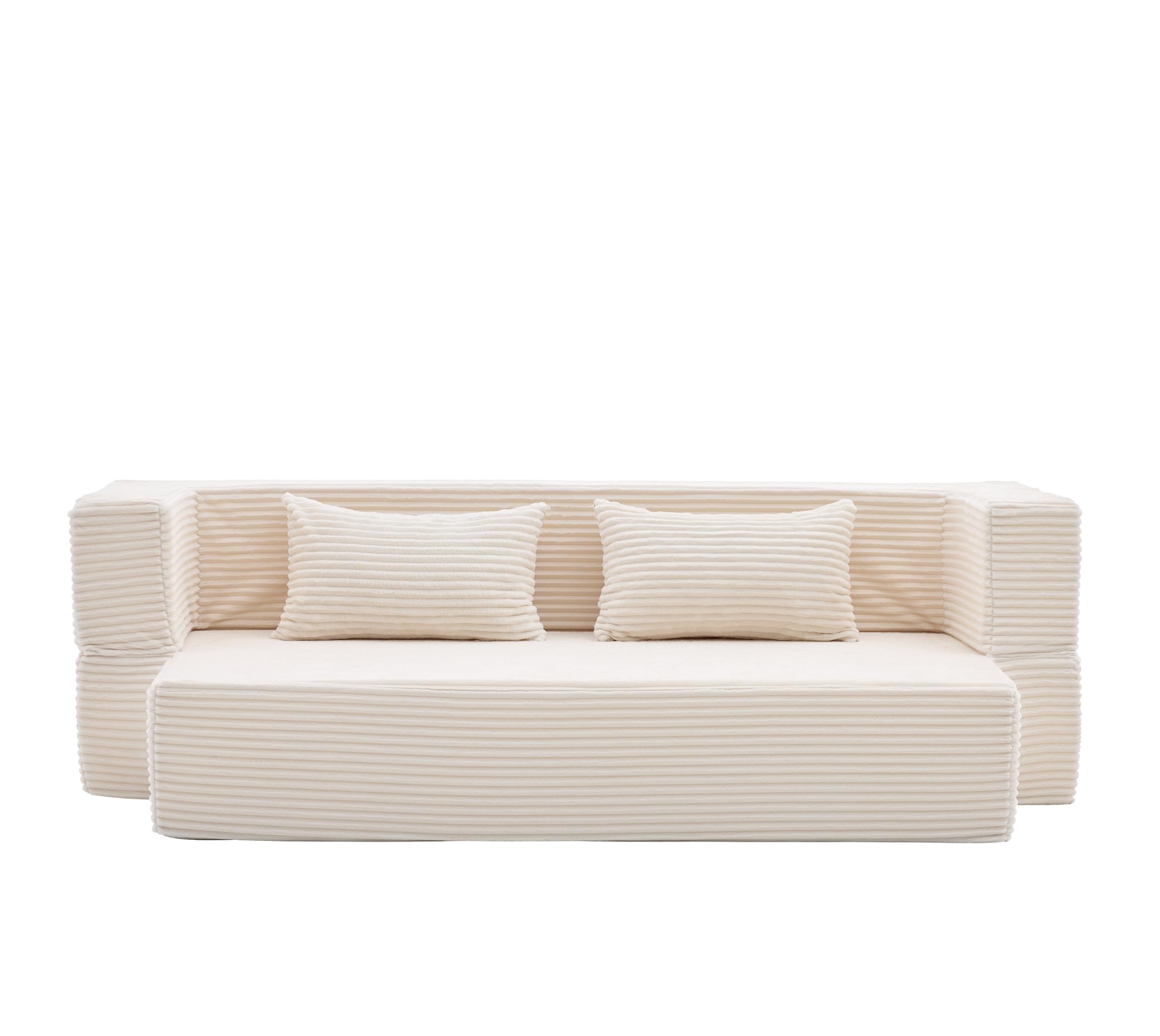 FurnitureR Sofá cama de pana beige 2 plazas Sofá de suelo modular | Sofá de pana beige con función de descanso, estructura modular, acolchado suave y montaje inmediato sin montaje.