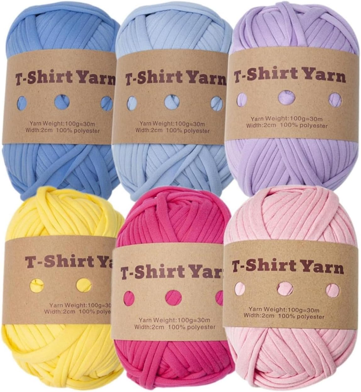 6 PCS T-Shirt Yarn Elastic Fabric Crochet Yarn Thick Tshirt Yarn Beginners Crochet Yarn Crochet Thread Chunky Thick Yarn for DIY Bag Blanket Cushion Crocheting Projects (Style M)