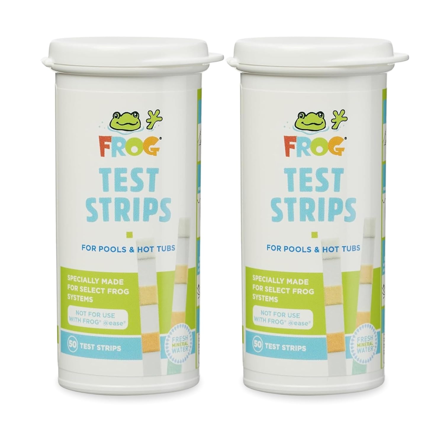 FROG Test Strips for Pools and Hot Tubs - Accurate Indicator for Free Chlorine or Bromine Levels, pH, Total Alkalinity and Total Hardness - Easy Water Testing - 50 Test Strips - 2 Pack