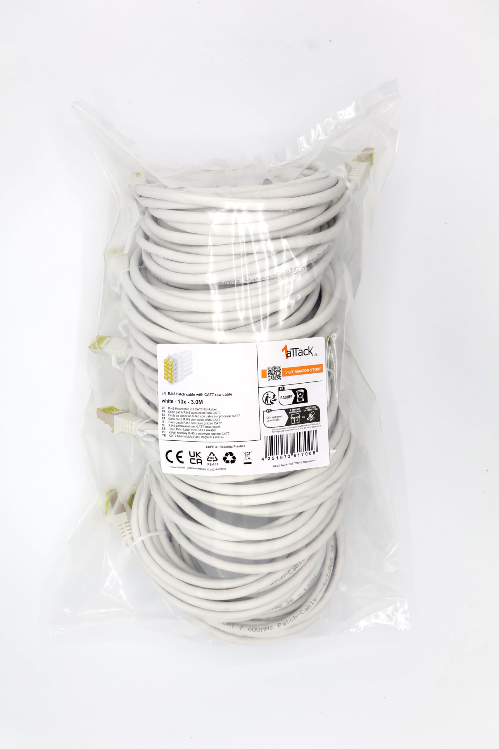 1aTTack.de Cat.7 network cable 0.5 m black pack of 5 Cat7 Ethernet cable network LAN cable raw cable 10 Gb s SFTP PIMF LSZH set patch cable with Rj 45 plug Cat.6a — view 78