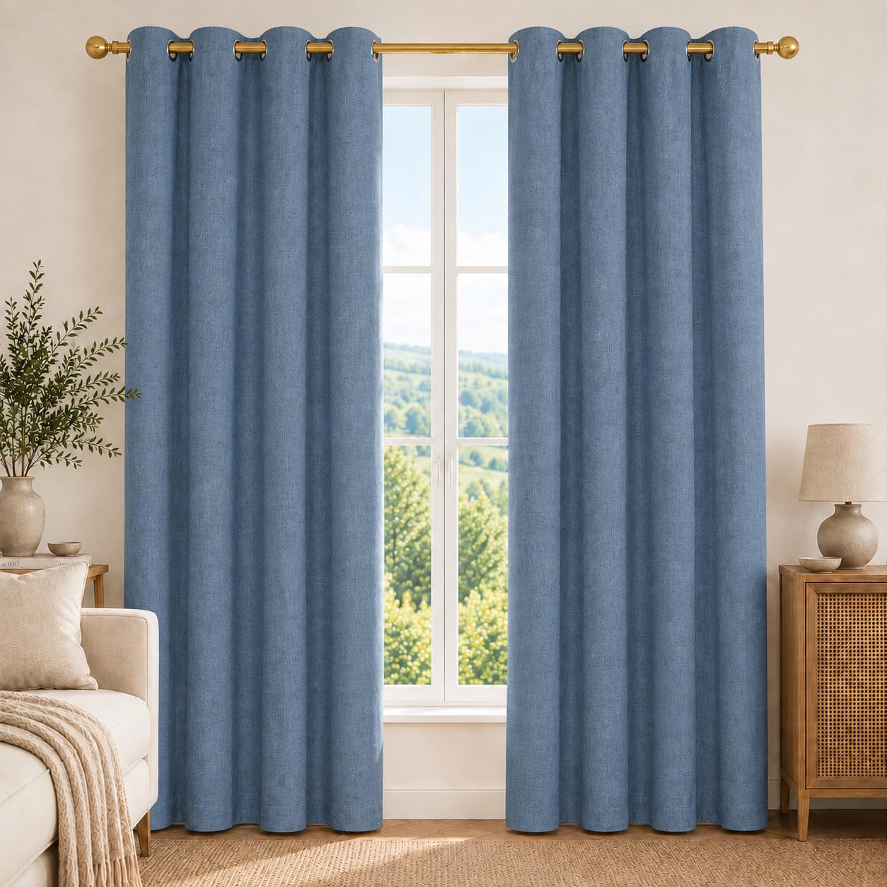 Deconovo Cortinas Opacas Térmicas Efecto Lino, 140x175 cm, 2 Piezas