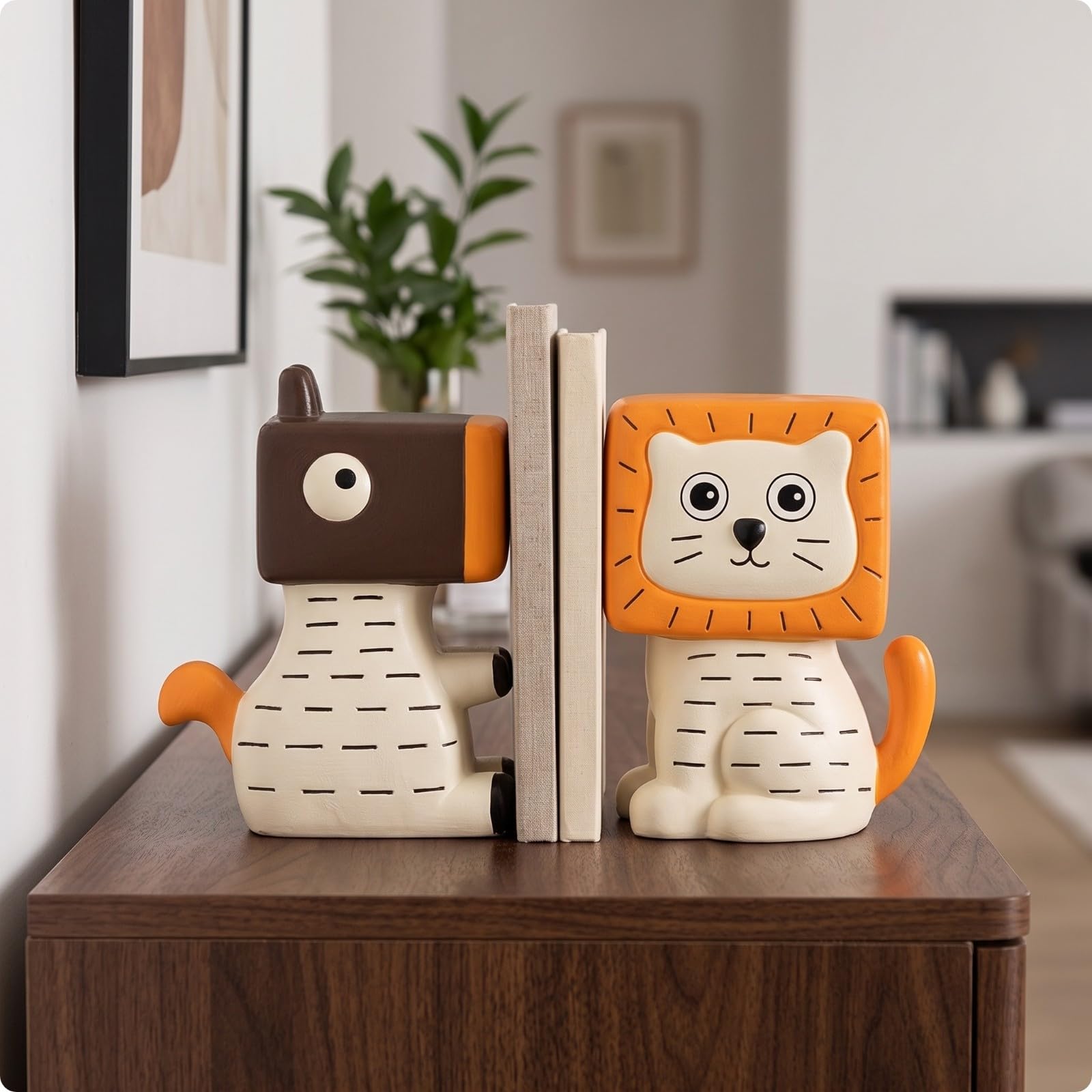 MagiDeal 2 Piè Serre-Livres en Céramique Finition Brillante, Mignons, Serre-Livres Figurines d'animaux, pr Étagère