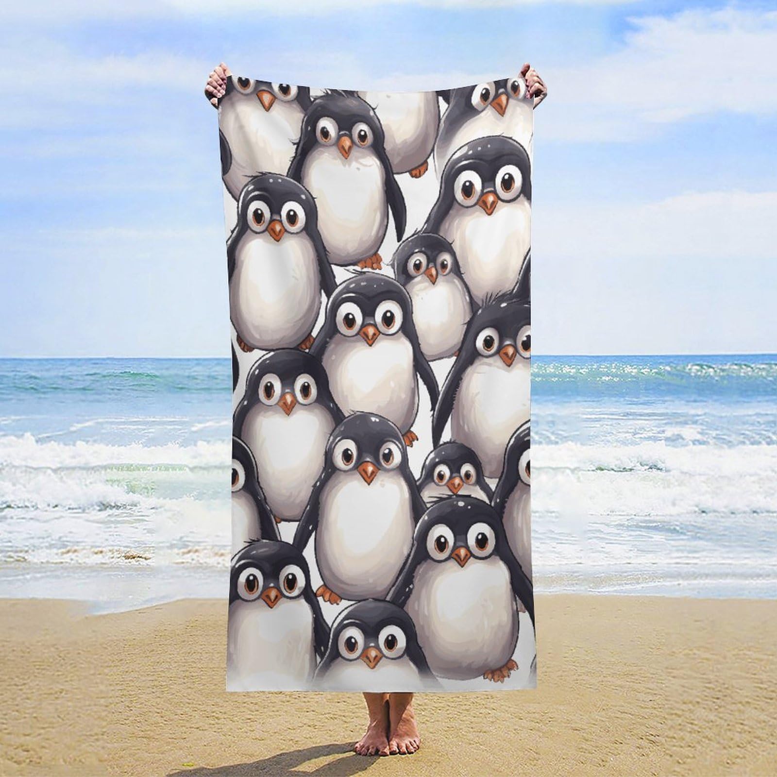 NTVOWPZO Cute Baby Penguins Sketch Beach Towel Oversized Microfiber Bath Towels Lightweight Sand Proof Beach Towels Absorbent Pool Towels for Swimming Yoga Bathroom Towel 31.5" X 63"