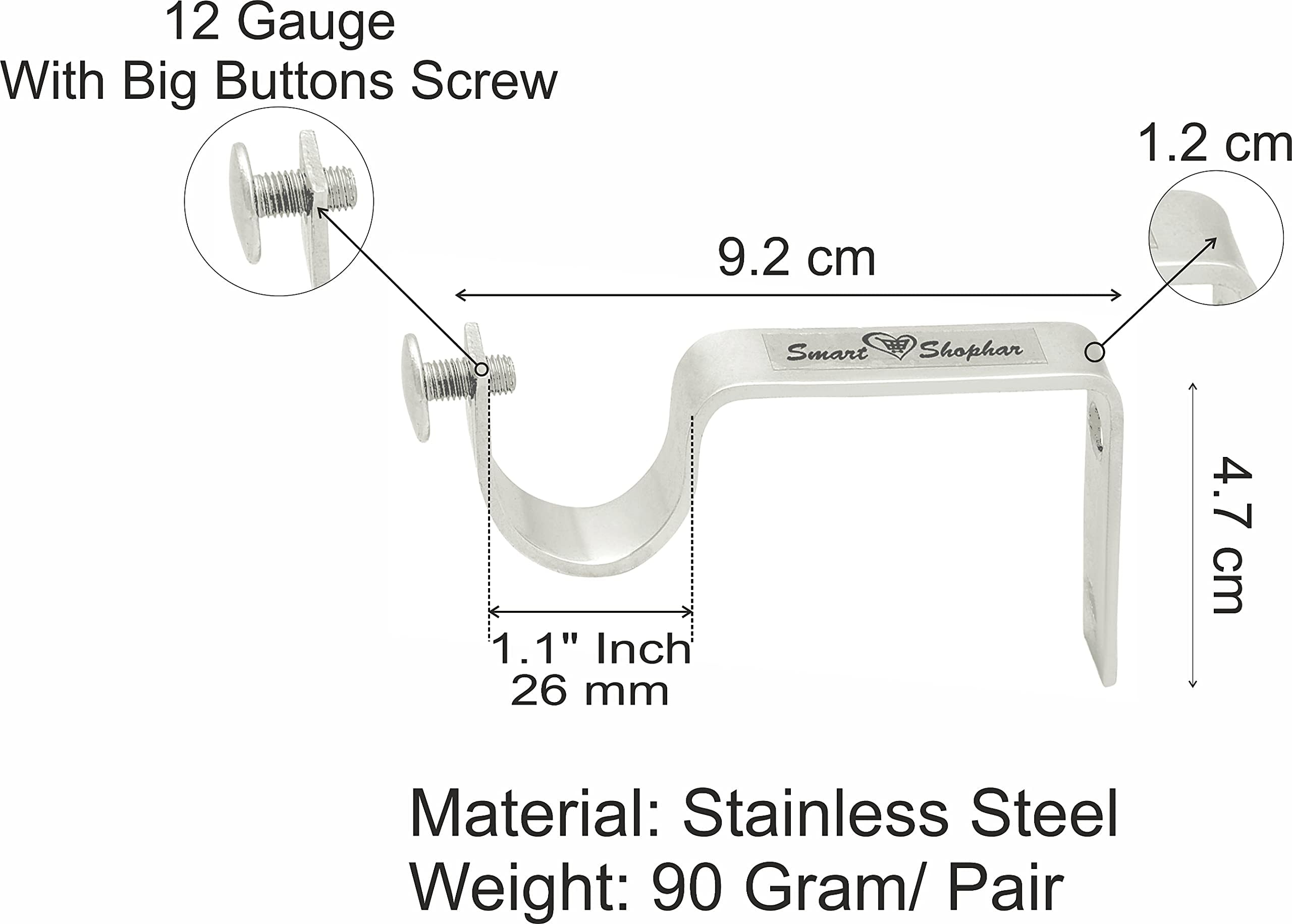 Stainless Steel Curtain Brackets - Pack of 10 -5 Stainless Steel Curtain Brackets - Pack of 10 -5