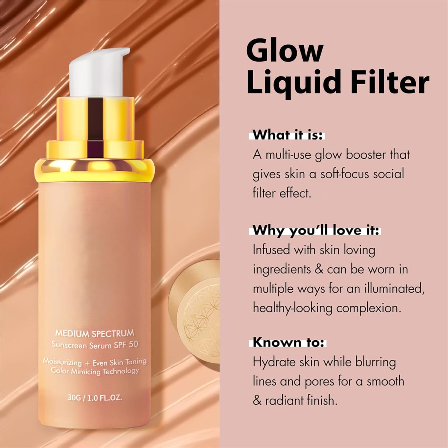 4-in-1 Natural Looking Foundation Medium Spectrum, SPF 50+ Foundation Sunscreen- Full Coverage Waterproof Concealer