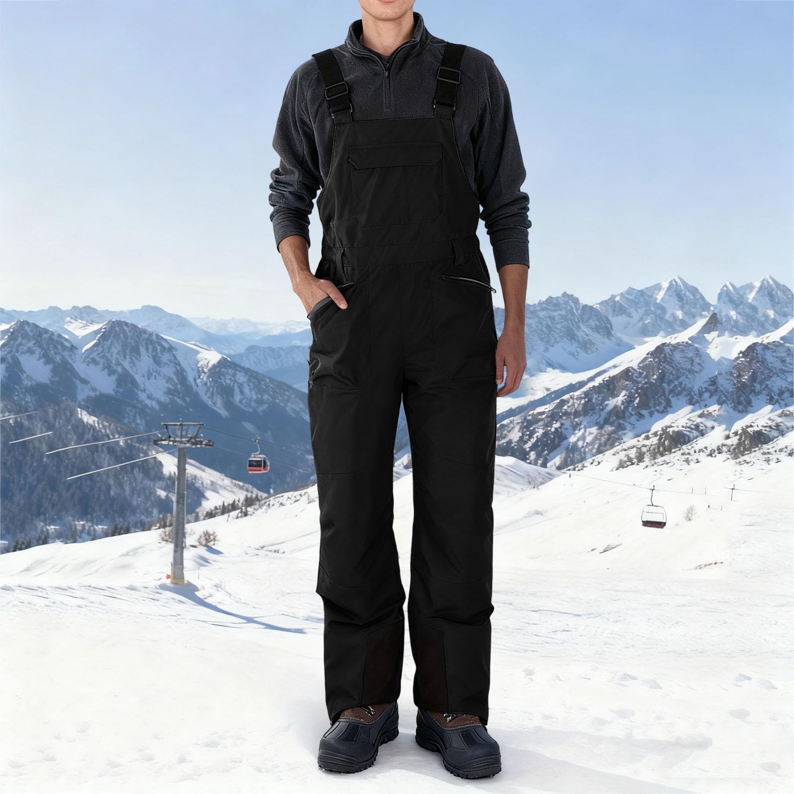 Pantalon de Ski Homme Grande Taille Salopette en Polaire de Ski Impermeable Pantalon de Snowboard RandonnéE Softshell Pantalons de Neige Chaud pour l'hiver Chaud Vêtements Salopettes et Combinaisons