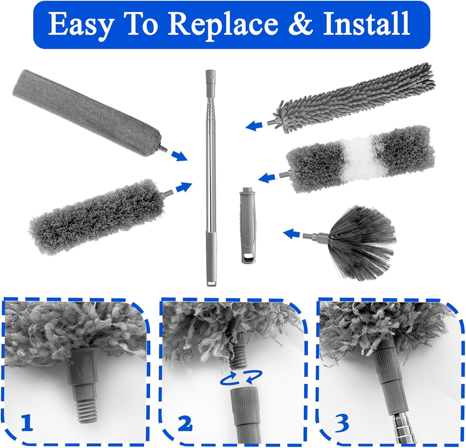 Dusters for Cleaning, Feather Duster with Extens Pole Up to 100'',