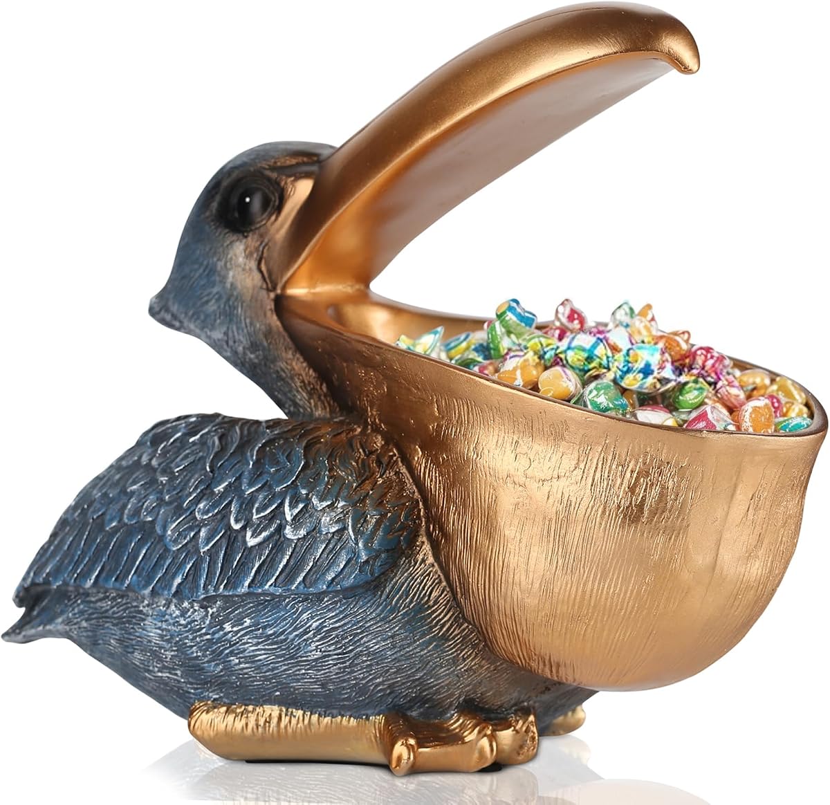 Estatuas de llavero de pelícano, plato de caramelo de hipopótamo de animal divertido, plato de caramelo para escritorio de oficina único, soporte de llave moderno para estatuilla de pelícano, cuenco de dulces de escritorio y artículos de decoración de mesa de entrada (oro 1)