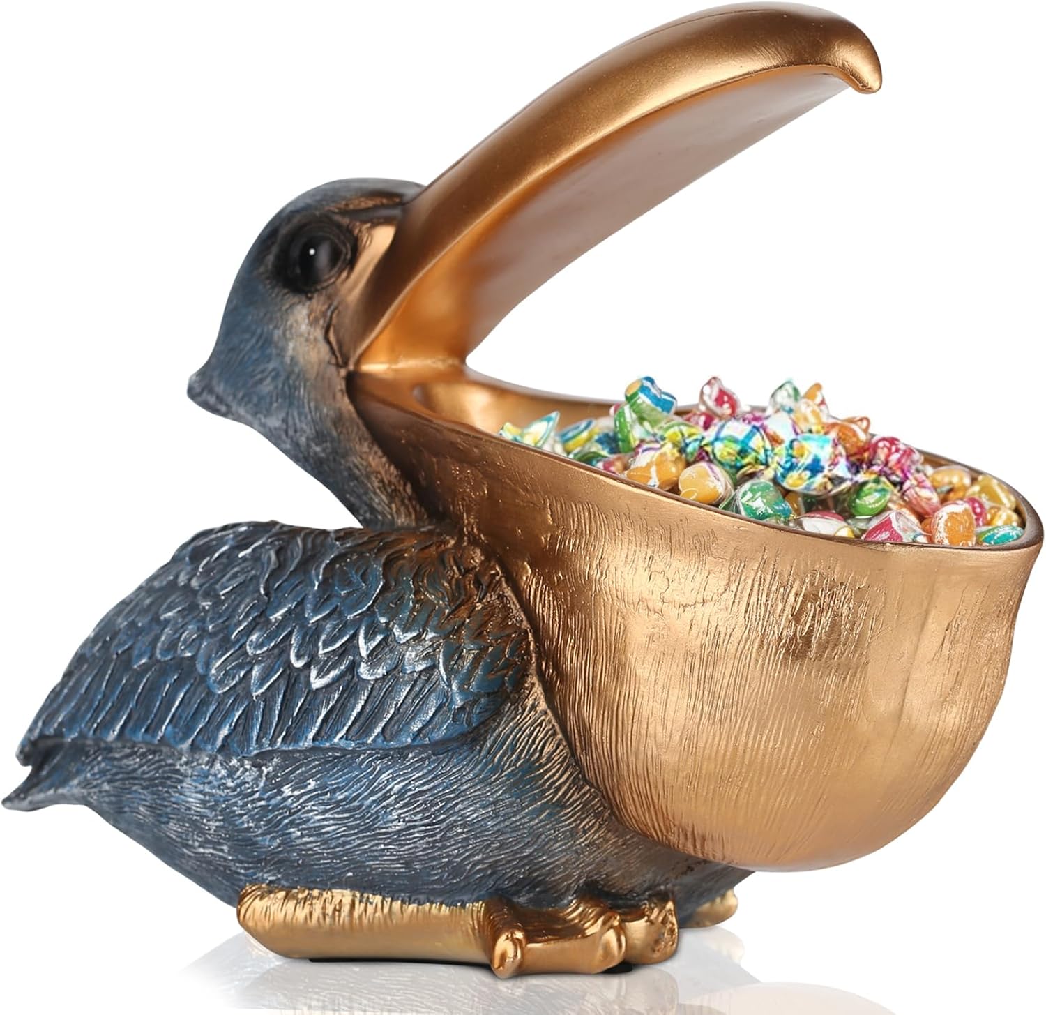 Pelican Key Holder Statues,Fun Animal Hippo Candy Dish,Candy Dish for Office Desk Unique,Modern Key Holder for Pelican Figurine,Suitability Desk candy bowl and Entry Table Decor Items(Gold1)