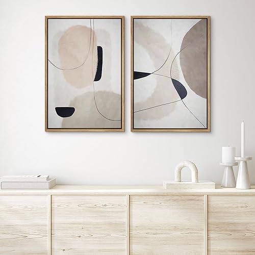 Miniatura 4 de Ashbrook Lienzo enmarcado para pared, juego de arte retro de mediados de siglo, marrón pastel, ilustración geométrica abstracta, arte moderno,