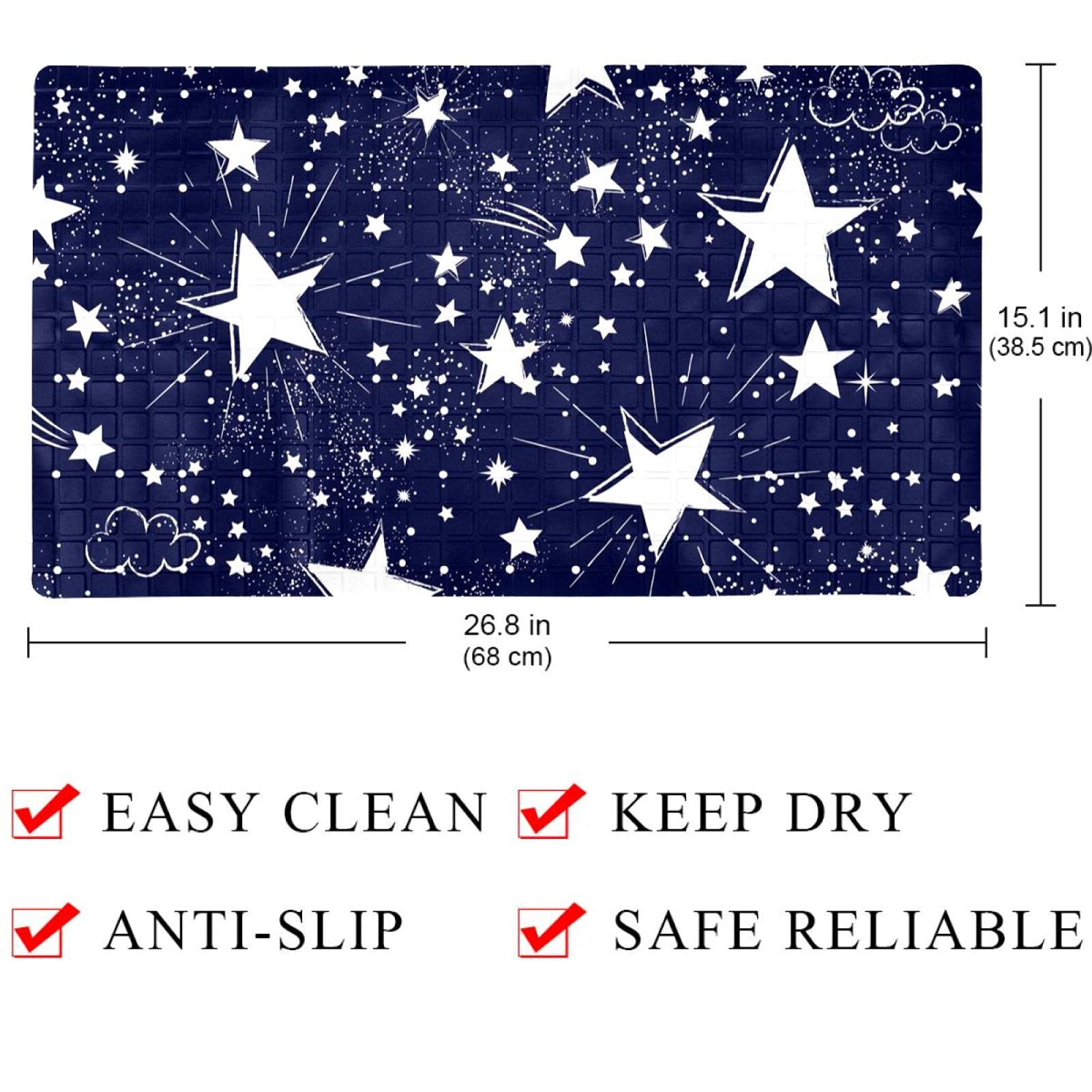 Rutschfeste Badematten für Badezimmer, Motiv: Galaxie, Weltraum, weiße Sterne, Wolken, Marineblau, rechteckige Badewannenmatte, maschinenwaschbar, 40 x 70 cm