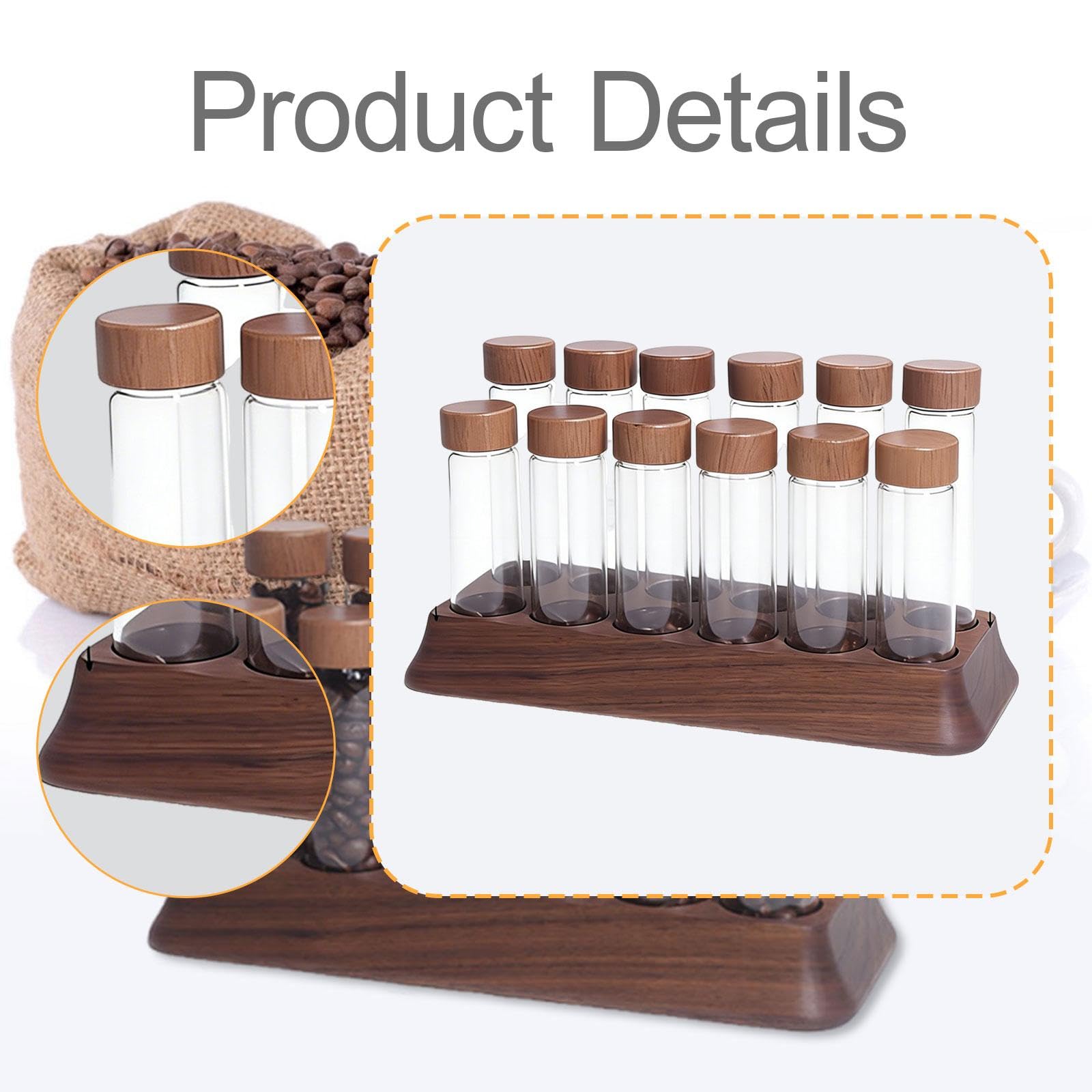 Homyl 12 Stück Kaffee Bohnenbehälter Aufbewahrungsröhren mit Trichter Glas Vorratsdosen Luftdicht mit Holzdeckel für Frischhaltung für Kaffeezubereitung Ges, 12 L
