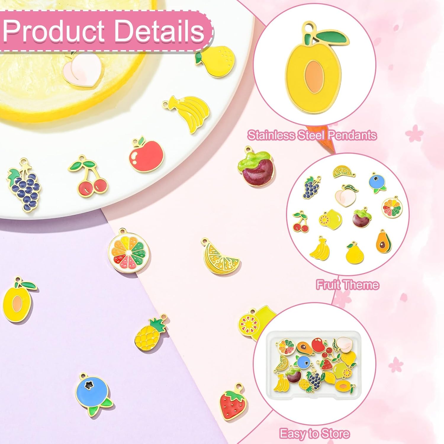 LiQunSweet 16個 16スタイル エナメル フルーツチャーム レモンチェリー ストロベリー ブドウ バナナ ピーチチャーム