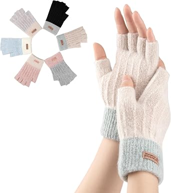 Fingerless Gloves for Women Winter Half Finger Gloves Knitted Fingerless Mittens for Typing Driving