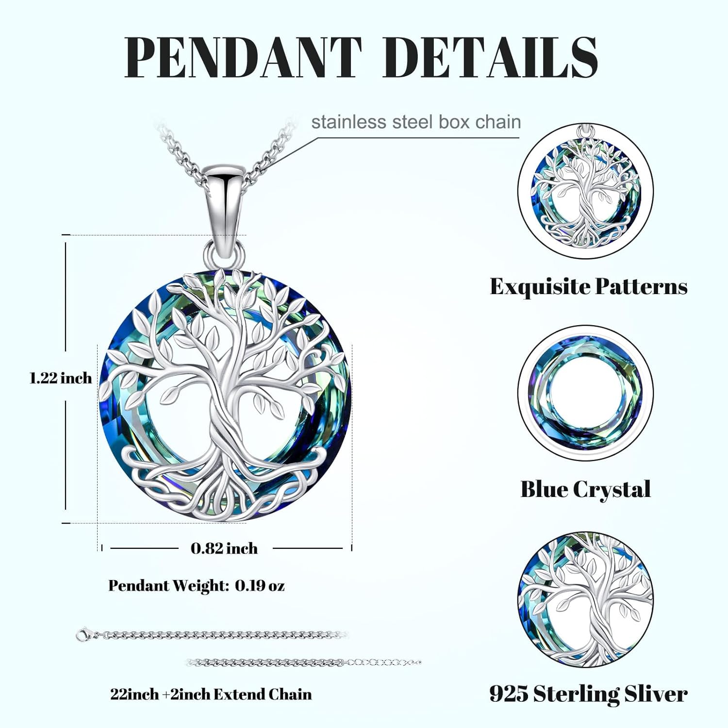 Tree of Life Necklace Tree of Life Pendant 925 Sterling Silver Abalone Shell Opal Malachite Turquoise Moonstone Crystal Necklace Celtic Knot Family Tree Jewelry for Men Women Fathers Day - Image 2