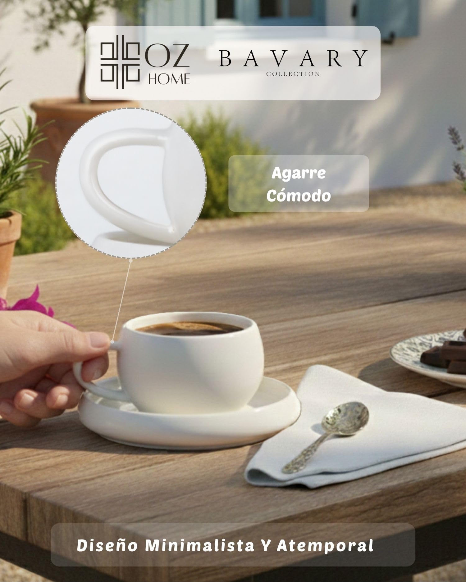 BAVARY Chubby Tazas de Café y Té con Plato – Juego 12 Piezas para 6 Personas – 200 ml Porcelana Blanca – Diseño Redondo – Cappuccino, Café, Té e Infusiones – Aptas Lavavajillas y Microondas