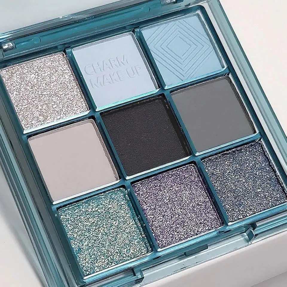 Paleta de sombras coloridas azul-celeste, paleta de sombras de olhos naturais com brilho fosco de 9 cores, altamente pigmentada, neutra, aparência natural, longa duração, à prova d'água-14