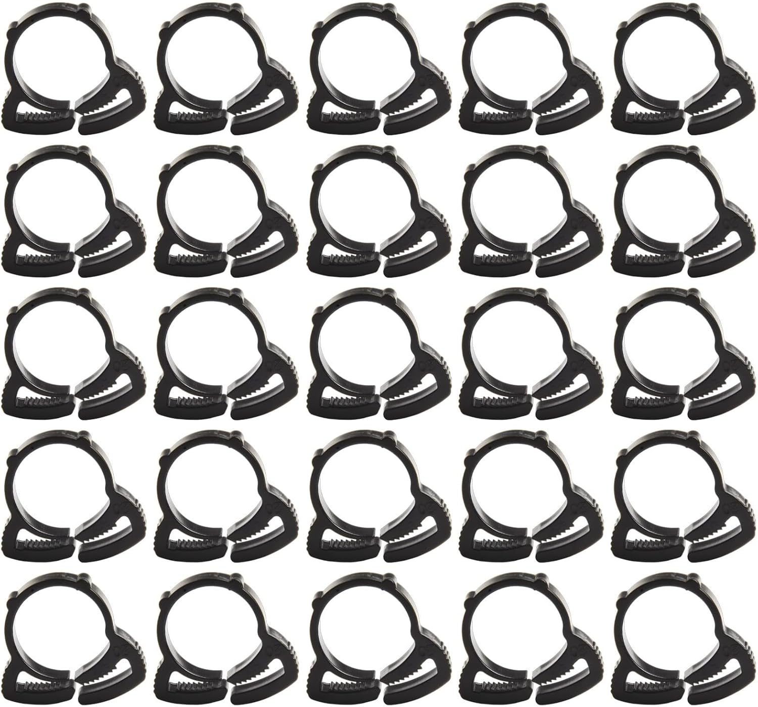 20 Pack Ratchet Hose Clamp for 16mm and 20mm Irrigation Pipe, Snap Fit Nylon Tubing Fastener Black, Garden Drip Line Securing Clip Grip(φ20mm)