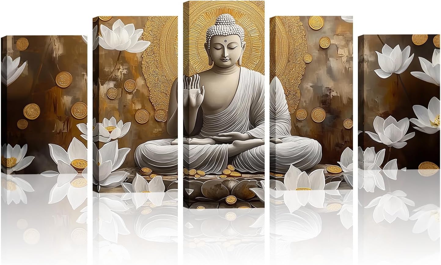 Buddha Canvas Wall Art 5 Piece Zen Wall Decor Pink Lotus Prints Meditation Picture for Yoga Spa Spiritual Room Home Decor Framed(Picture-5,10x16inx2 10x20inx2 10x24inx1)