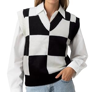 Womens Sweater Vest Y2K Sleeveless Pattern Preppy Style Knitted Crop Tank Top for Girl