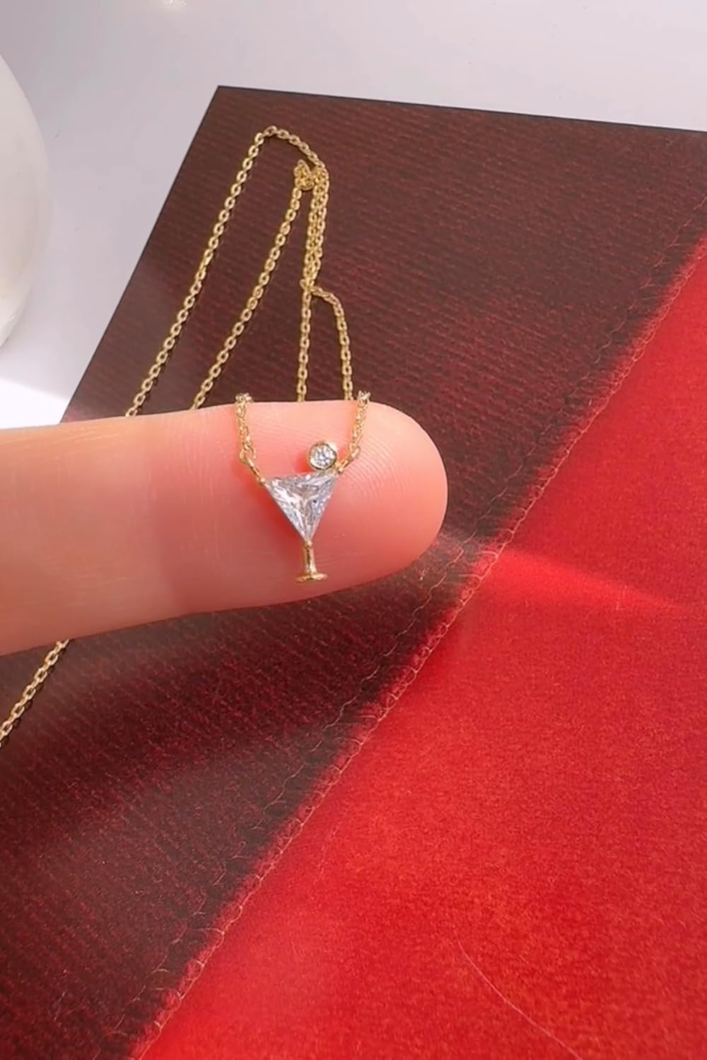 Cocktail Crystal Martini Glass Pendant Necklace, 18K Gold Plated, CZ Accent Wine Triangle Martini Glass Shape Pendant Necklace Party Lover's Drink Glass Necklace - Image 4
