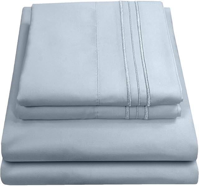 Queen Size Bed Sheets - Breathable Luxury Sheets with Full Elastic & Secure Corner Straps Built in - 1800 Supreme Collection Extra Soft Deep Pocket Bedding Set, Sheet Set, Queen, Misty Blue