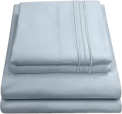Queen Size Bed Sheets - Breathable Luxury Sheets with Full Elastic & Secure Corner Straps Built In - 1800 Supreme Collection Extra Soft Deep Pocket Bedding Set, Sheet Set, Queen, Misty Blue