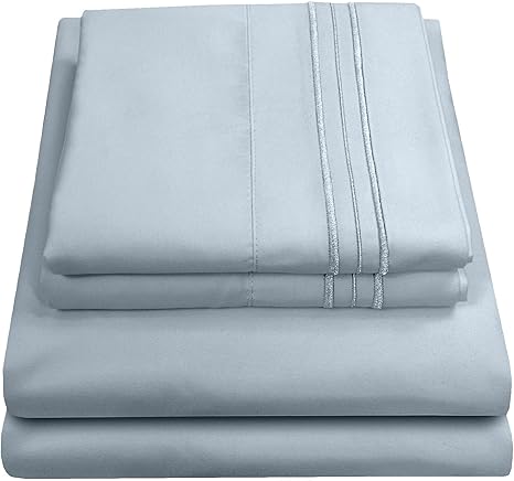 Queen Size Bed Sheets - Breathable Luxury Sheets with Full Elastic & Secure Corner Straps Built In - 1800 Supreme Collection Extra Soft Deep Pocket Bedding Set, Sheet Set, Queen, Misty Blue