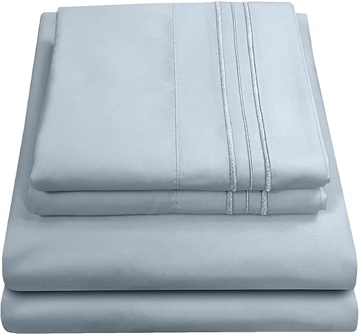 Queen Size Bed Sheets - Breathable Luxury Sheets with Full Elastic & Secure Corner Straps Built In - 1800 Supreme Collection Extra Soft Deep Pocket Bedding Set, Sheet Set, Queen, Misty Blue