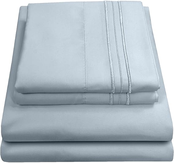 Queen Size Bed Sheets - Breathable Luxury Sheets with Full Elastic & Secure Corner Straps Built In - 1800 Supreme Collection Extra Soft Deep Pocket Bedding Set, Sheet Set, Queen, Misty Blue