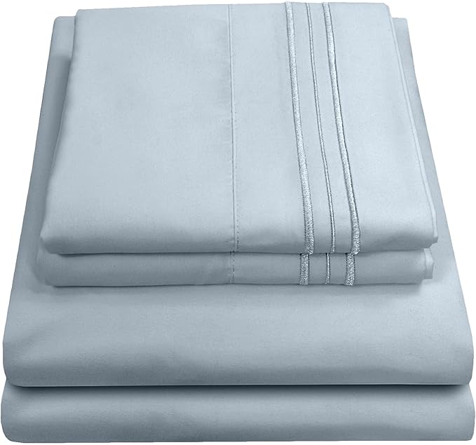Queen Size Bed Sheets - Breathable Luxury Sheets with Full Elastic & Secure Corner Straps Built In - 1800 Supreme Collection Extra Soft Deep Pocket Bedding Set, Sheet Set, Queen, Misty Blue