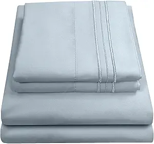 Queen Size Bed Sheets - Breathable Luxury Sheets with Full Elastic & Secure Corner Straps Built In - 1800 Supreme Collection Extra Soft Deep Pocket Bedding Set, Sheet Set, Queen, Misty Blue