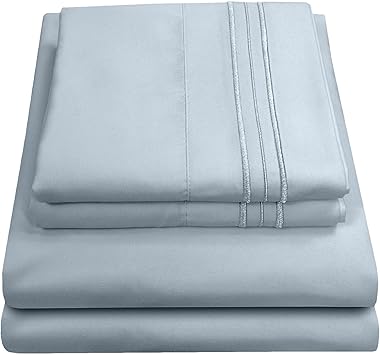 Queen Size Bed Sheets - Breathable Luxury Sheets with Full Elastic & Secure Corner Straps Built In - 1800 Supreme Collection Extra Soft Deep Pocket Bedding Set, Sheet Set, Queen, Misty Blue
