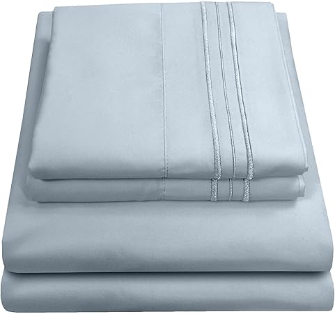 Queen Size Bed Sheets - Breathable Luxury Sheets with Full Elastic & Secure Corner Straps Built In - 1800 Supreme Collection Extra Soft Deep Pocket Bedding Set, Sheet Set, Queen, Misty Blue