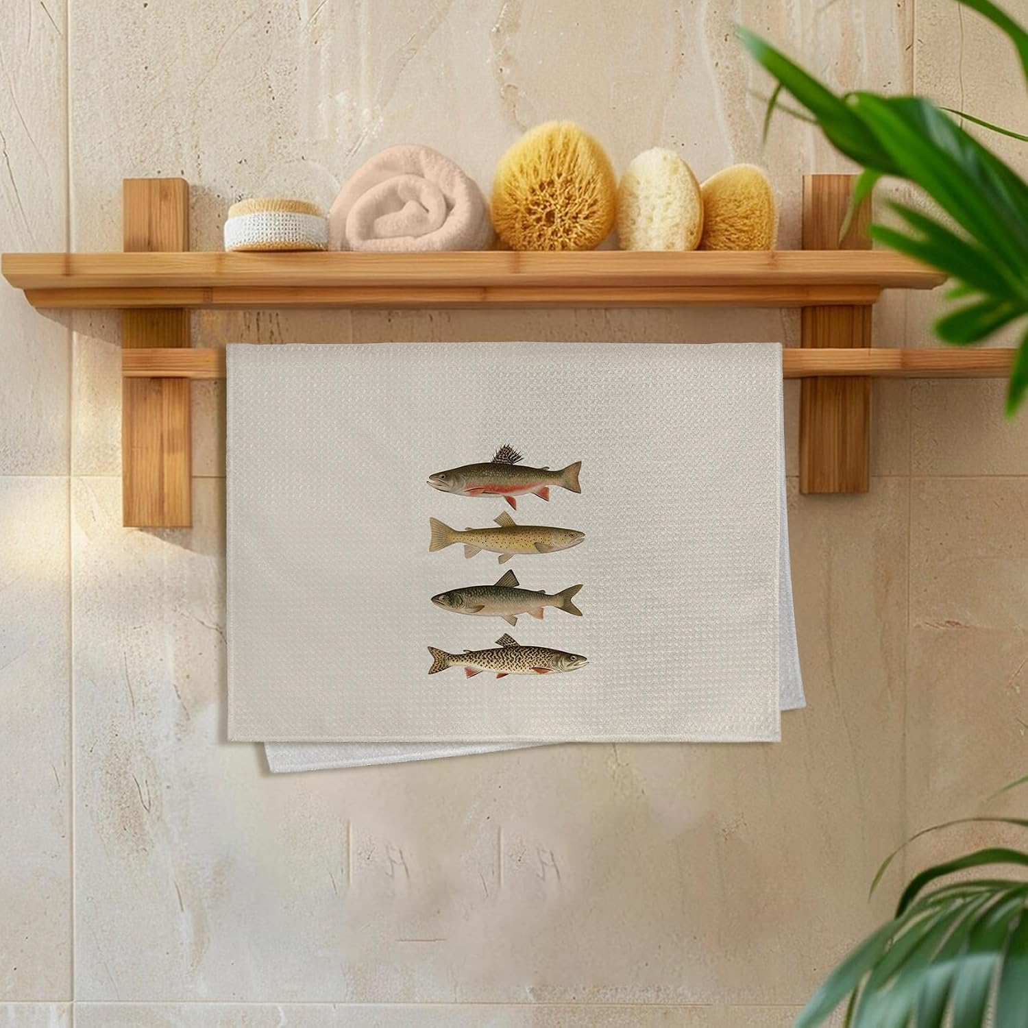 Retro Fishing Kitchen Towels Set of 2, Fish Themed Fisherman Gifts Dish Tea Towels for Kitchen, Vintage Fishing Gifts Hand Towel for Bathroom, 16x24 Inch