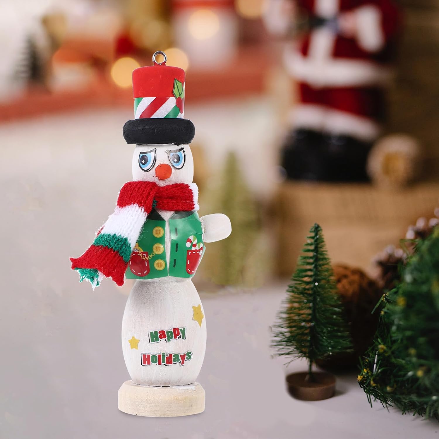 Holibanna Wooden Unfinished Snowman Figurine DIY Craft Kit and Adults, Blank Xmas Snowman Puppet for Winter Holiday Ornaments and Christmas Indoor Decoration Set