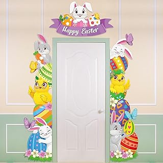 Namalu 3 Pcs Happy Easter Porch Banners Cute Bunny Chicken Egg Door Decorations Easter Porch Sign for Front Door Window Wall Decor Spring Birthday Party Supplies