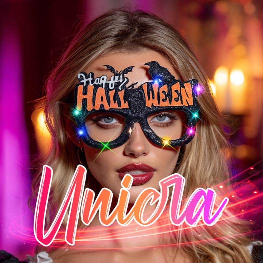 Unicra Light Up Halloween Glasses LED Party Favors Glasses Frame Fun Costumes Eyewear Decorations for Women and Adults