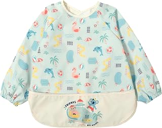 Little Dimsum Mess-Proof Baby Bibs|Infant Toddler Long Sleeve Waterproof Feeding Smock