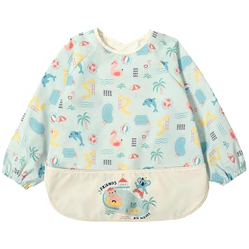 Little Dimsum Long Sleeve Bib for Babies & Toddlers | Waterproof Smock Bib for Eating | Machine Washable & Mess-Proof Feeding Bib