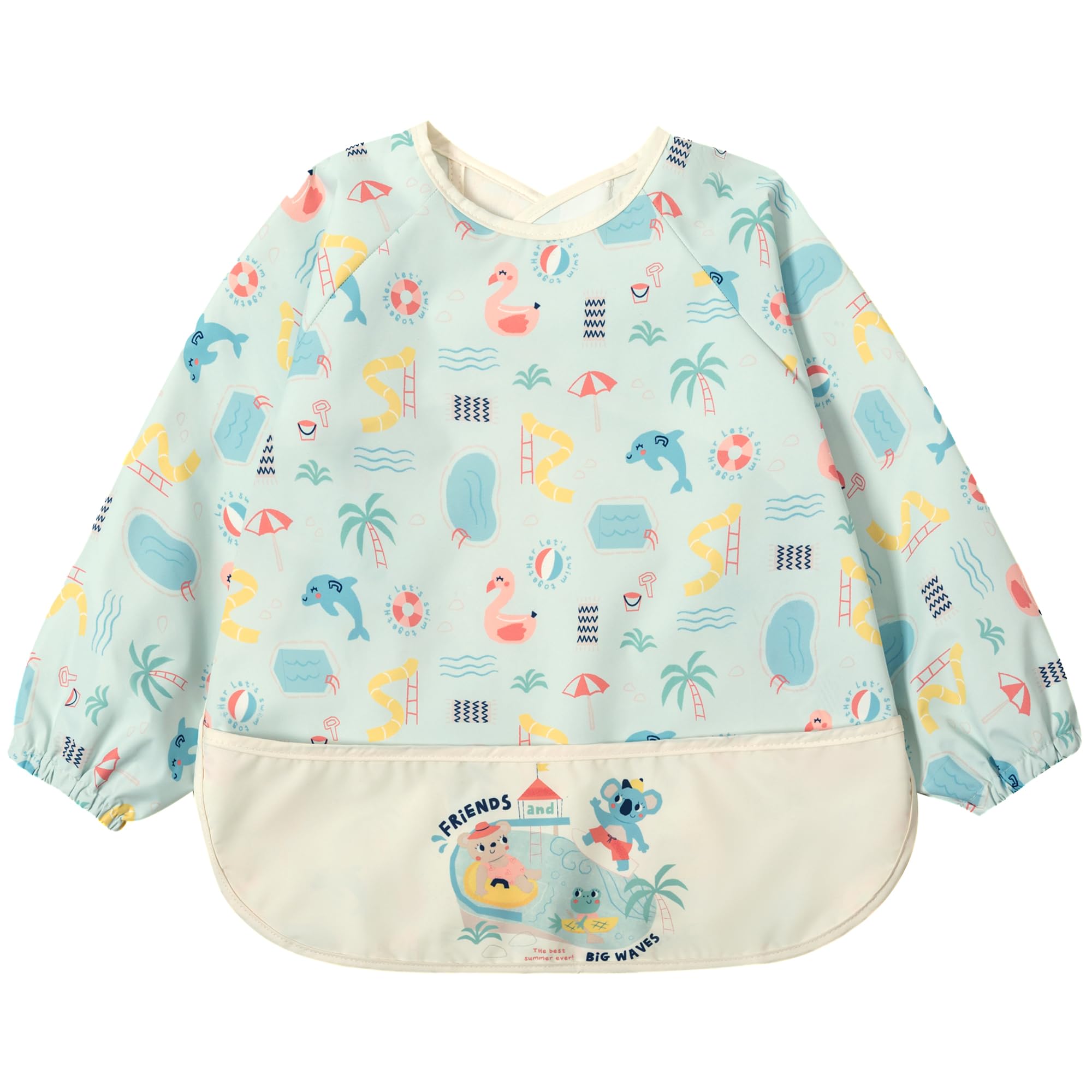 Little Dimsum Baby Weaning Bib with Sleeves, Long Sleeve Waterproof Feeding Coverall Bib Food Large Pocket Apron,Soft and Skin-Friendly Easy to Wipe,for Baby Infant Toddlers Weaning