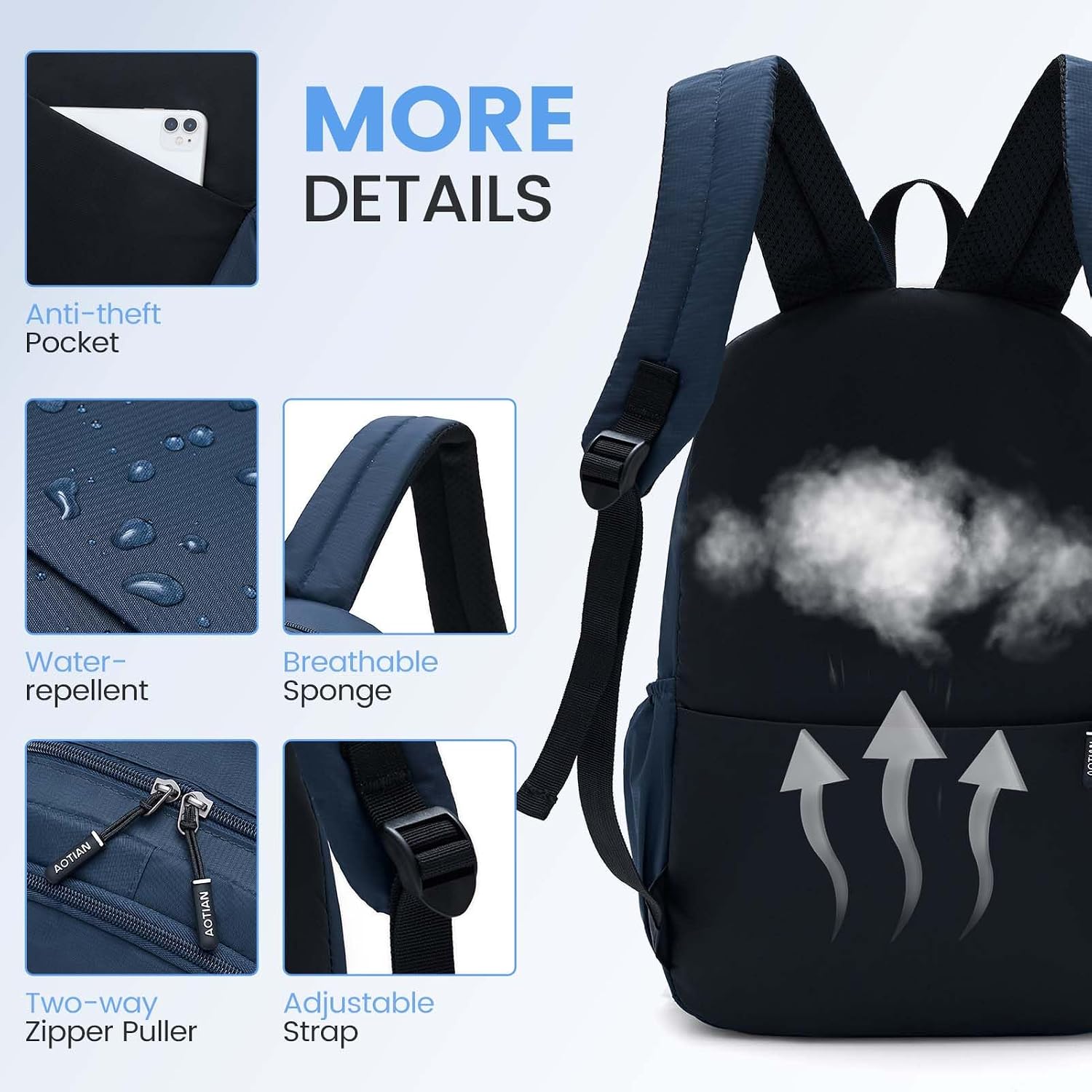 40x30x15cm Personal Item Bag Lightweight Foldable Travel Backpack Carry On Flight Approved with Anti-Theft Pocket Casual Daypack