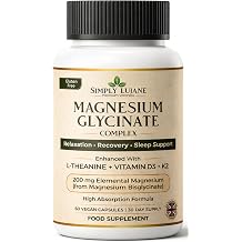 Premium Natural Ingredients | Magnesium Glycinate Complex 200mg with L-Theanine, Vitamin D3 & K2 | Healthcare Professional Developed | High Absorption | 60 Vegan Capsules