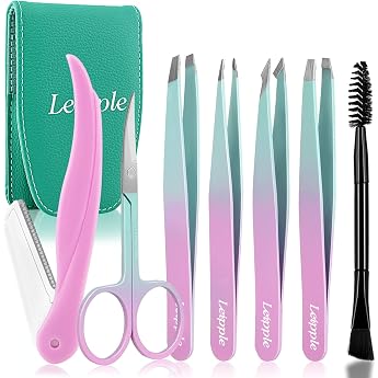 Tweezers Set of 7 for Women Precision Tweezers with Travel Case Pink/Blue