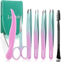 7 Pcs Tweezers Set Stainless Steel Precision Eyebrow Tools | Precise Hair Removal Kit with Travel Case for Eyebrow and Ingrown Hair Daily Facial Care