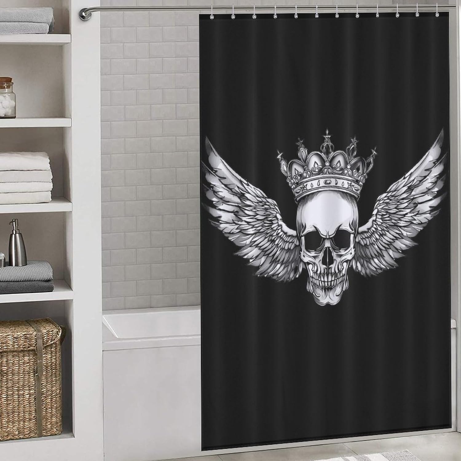 Skull and Wings Funny Shower Curtains Washable Bath Curtain Liner with Hooks for Bathroom Bath Tubs 55x72Inch（140x183cm）