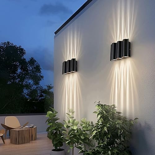 Miniatura 6 de JHOTEC Aplique LED único de diseño de arco con luces arriba y abajo, apliques de pared impermeables para exteriores, adecuado para jardines, paquete